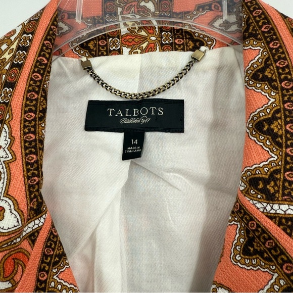 TALBOTS Blazer Size 14 Cotton Jacket Paisley Lightweight Collar Pockets Lined - Picture 6 of 9